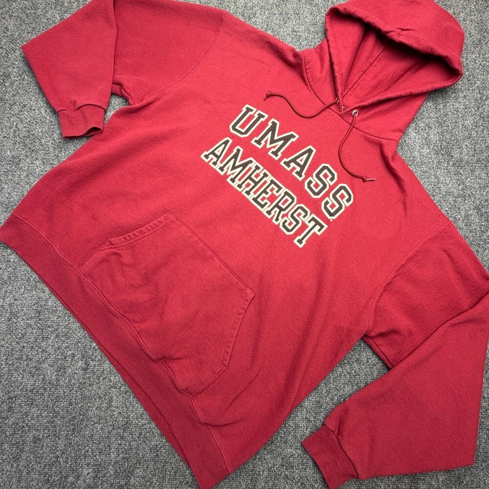 Champion UMass Amherst Hoodie Mens Maroon College University Spellout Pullover